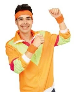 80's Zweetband Set Neon Oranje -Pruikentopper Exporteren Winkel 80s zweetband set neon oranje 3