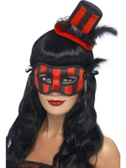 Burlesque Oogmasker Met Hoedje Rood/zwart