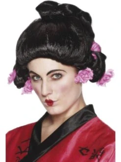 Geisha Pruik Met Roze Bloemen