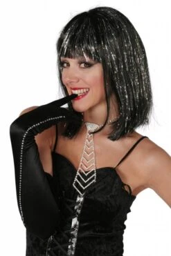 Glitter Pruik Elite Zwart/zilver