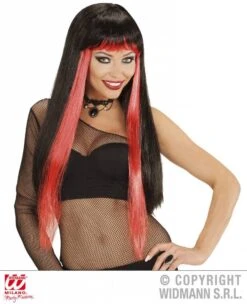 Gothic Glamour Pruik Zwart/rood