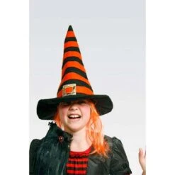 Heksenhoed Oranje Gestreept Met Haar