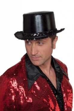 Hoge Hoed Lamee Met Paillettenband Zwart