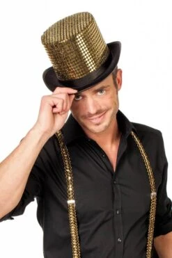Hoge Hoed Paillettenstof Goud