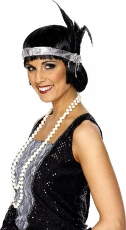 Hoofdband Zilver Charleston Met Veer En Juwelen Detail