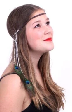 Hoofdbandje/ Ketting Ibiza Met Pauwveren