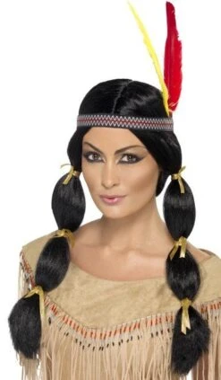 Indiaanse Pruik Met Vlechten En Hoofdband