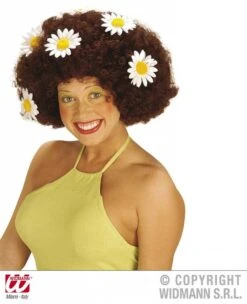 Krulpruik Daisy Bruin Oversized Met Bloemen