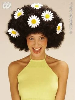 Krulpruik Daisy Oversized Zwart Met Bloemen