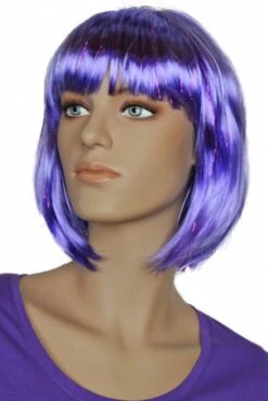 Paarse Bobline Pruik Met Glittersliertjes