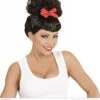 Pin Up Pruik Zwart Met Rode Strik