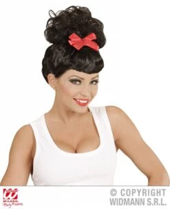 Pin Up Pruik Zwart Met Rode Strik