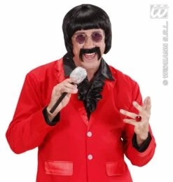 Popster Sixtees Pruik Met Snor En Bril