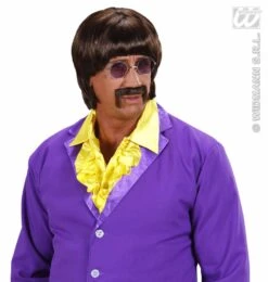 Popster Sixtees Pruik Met Snor En Bril Bruin