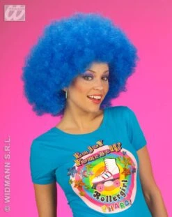 Pruik Afro Blauw Extra Krul Elite