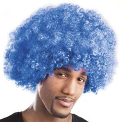 Pruik Afro Blauw Obi