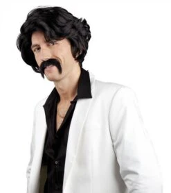 Pruik Chuck Met Snor Zwart