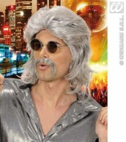 Pruik En Snor 70's Grijs