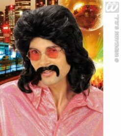 Pruik En Snor 70's Zwart