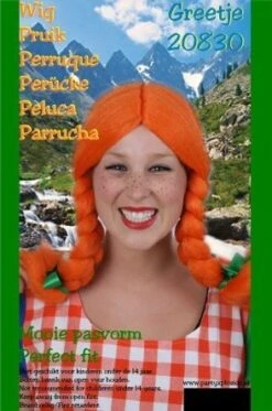 Pruik Greetje Oranje Met Vlechten En Groene Strikjes