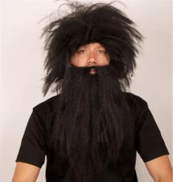 Pruik Holbewoner + Baard Zwart