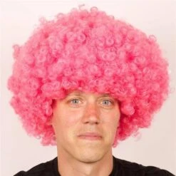 Pruik Krullenbol Groot Roze