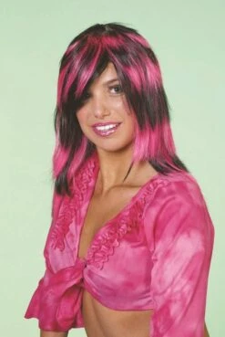 Pruik Laagjes Zwart/roze