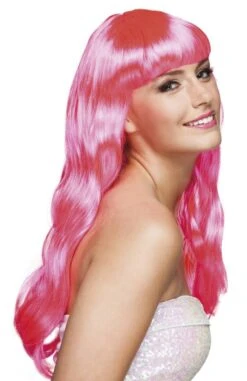 Pruik Lang Haar Pony Roze Chique
