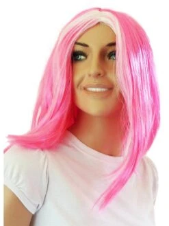 Pruik Lang Haar Roze/wit Jet