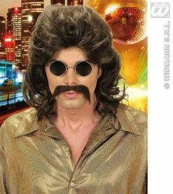 Pruik Met Snor 70's Bruin