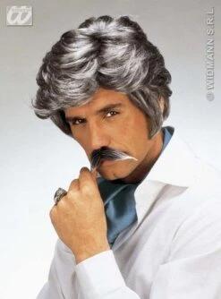 Pruik Playboy Met Snor Grijs