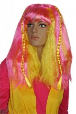 Pruik Roze/geel Lisette