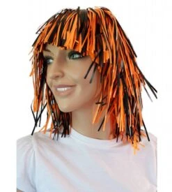 Pruik Sliertjes Oranje/zwart
