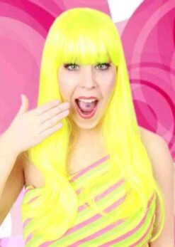 Pruik Trendy Valley Lang Fluorgeel